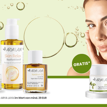 Kaufen Sie auf reformhaushop.com vom 15.-28.02. ARYA LAYA Produkte für mind. 29 Euro und erhalten Sie die Reisegröße Olive Tag & Nachtpflege Reisegröße gratis dazu.