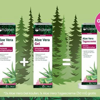 Kaufen Sie vom 1. bis 14. Juli 2x hübner Aloe Vera Gelund erhalten Sie die hübner Aloe Vera Tagescreme (50 ml)gratis
